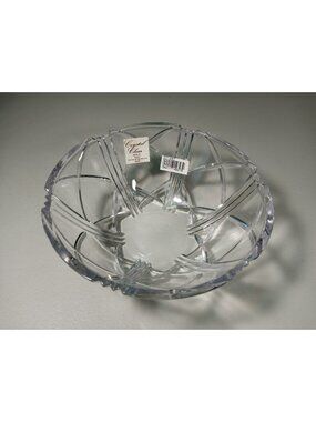 Crystal Clear Cut Glass Abstract Lines Vintage 7" Serving Bowl Made in Japan
